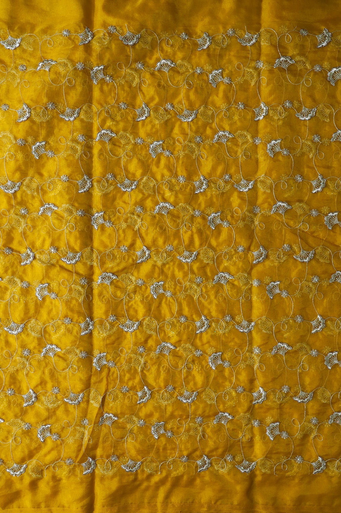 AIzaSyBcstauz-XMPRhEY21AUzeo032pxrXB5Ug - Gold Zari With Beads Beautiful Floral Embroidery On Yellow Organza Fabric