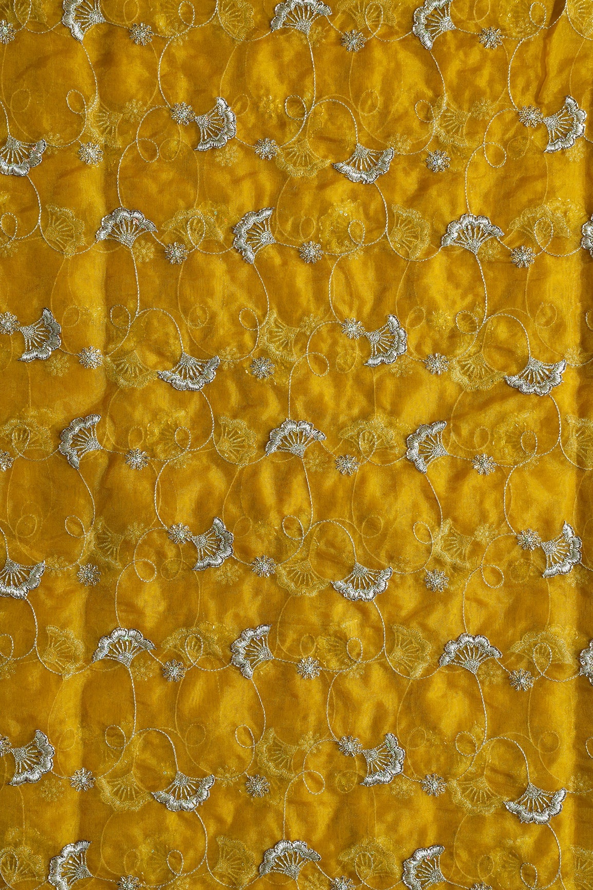 AIzaSyBcstauz-XMPRhEY21AUzeo032pxrXB5Ug - Gold Zari With Beads Beautiful Floral Embroidery On Yellow Organza Fabric