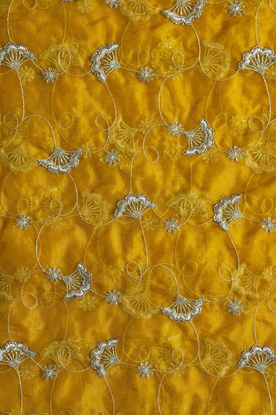 AIzaSyBcstauz-XMPRhEY21AUzeo032pxrXB5Ug - Gold Zari With Beads Beautiful Floral Embroidery On Yellow Organza Fabric