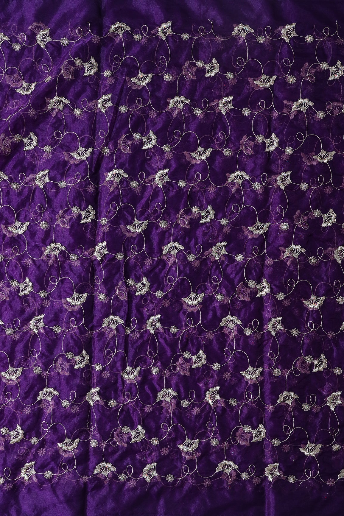 AIzaSyBcstauz-XMPRhEY21AUzeo032pxrXB5Ug - Gold Zari With Beads Beautiful Floral Embroidery On Purple Organza Fabric