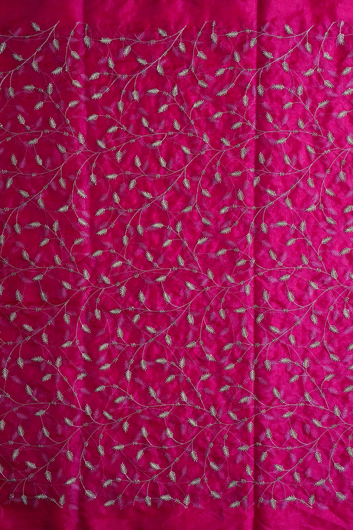 AIzaSyBcstauz-XMPRhEY21AUzeo032pxrXB5Ug - Gold Zari With Beads Leafy Embroidery Work On Rani Organza Fabric