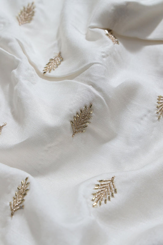 AIzaSyBcstauz-XMPRhEY21AUzeo032pxrXB5Ug - Beads Work With Zari Leafy Floral Embroidery On Pure Dyeable Tussar Silk Fabric