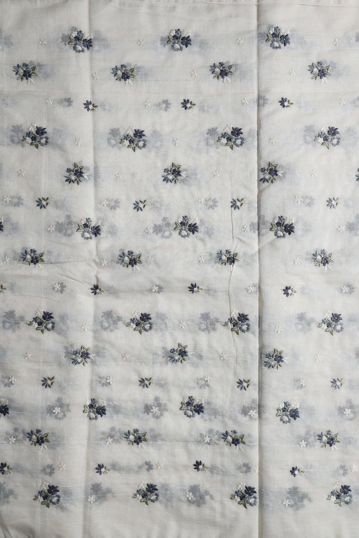 AIzaSyBcstauz-XMPRhEY21AUzeo032pxrXB5Ug - Dark Blue And Olive Beautiful Floral Embroidery On Pure Mul Chanderi Silk Fabric