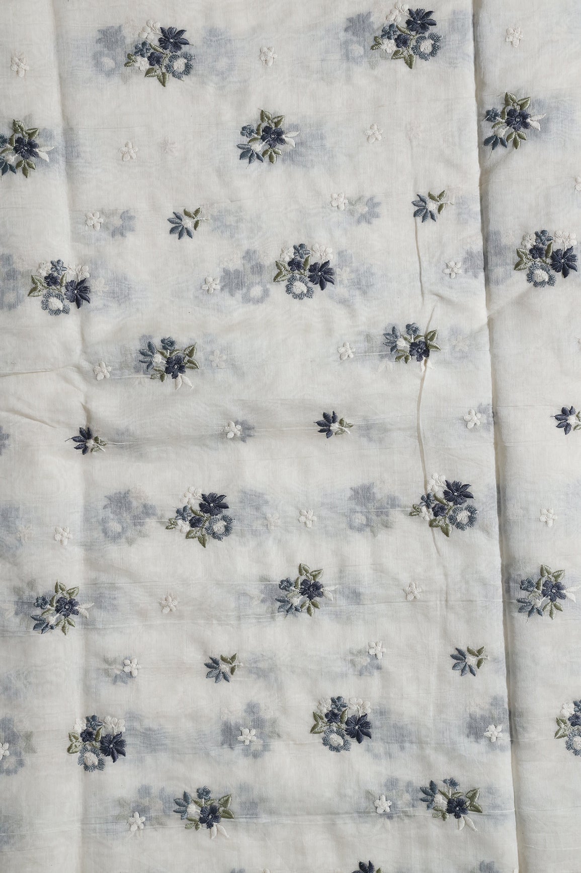 AIzaSyBcstauz-XMPRhEY21AUzeo032pxrXB5Ug - Dark Blue And Olive Beautiful Floral Embroidery On Pure Mul Chanderi Silk Fabric