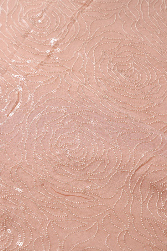 Water Sequins Floral Heavy Embroidery On Peach Viscose Georgette Fabric