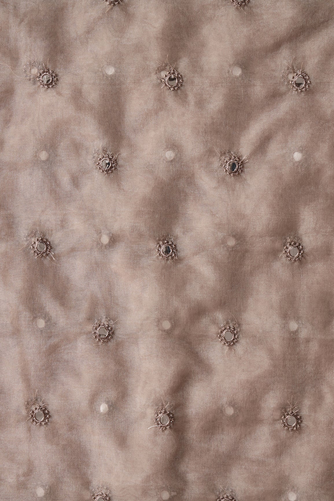 AIzaSyBcstauz-XMPRhEY21AUzeo032pxrXB5Ug - Brown Thread With Foil Mirror Work Small Motif Embroidery On Brown Organza Fabric