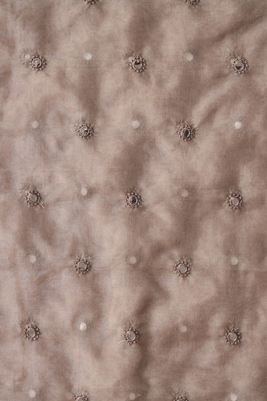 AIzaSyBcstauz-XMPRhEY21AUzeo032pxrXB5Ug - Brown Thread With Foil Mirror Work Small Motif Embroidery On Brown Organza Fabric