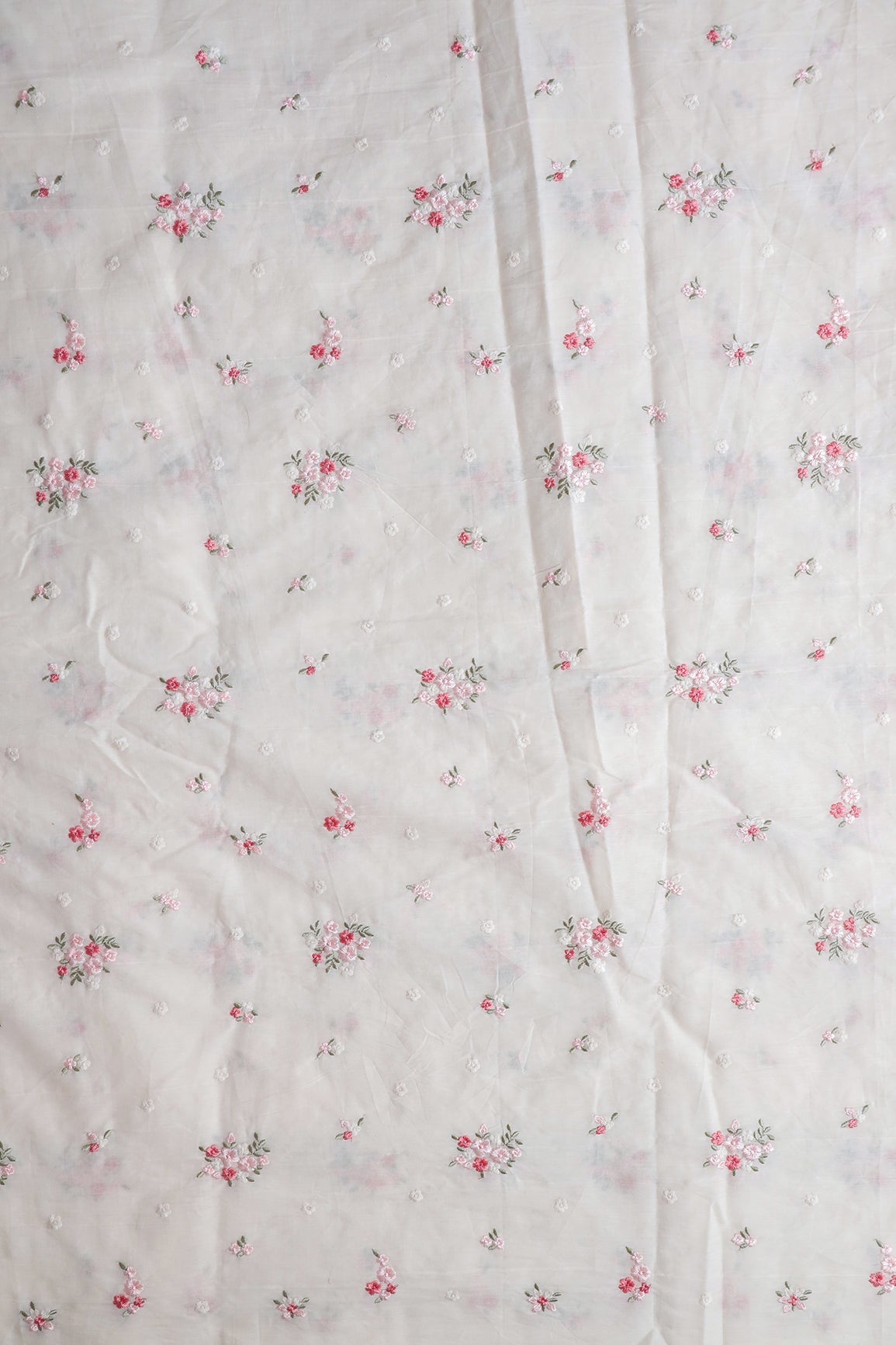 AIzaSyBcstauz-XMPRhEY21AUzeo032pxrXB5Ug - Baby Pink And Olive Thread Beautiful Floral Embroidery On Off White Organic Cotton Fabric