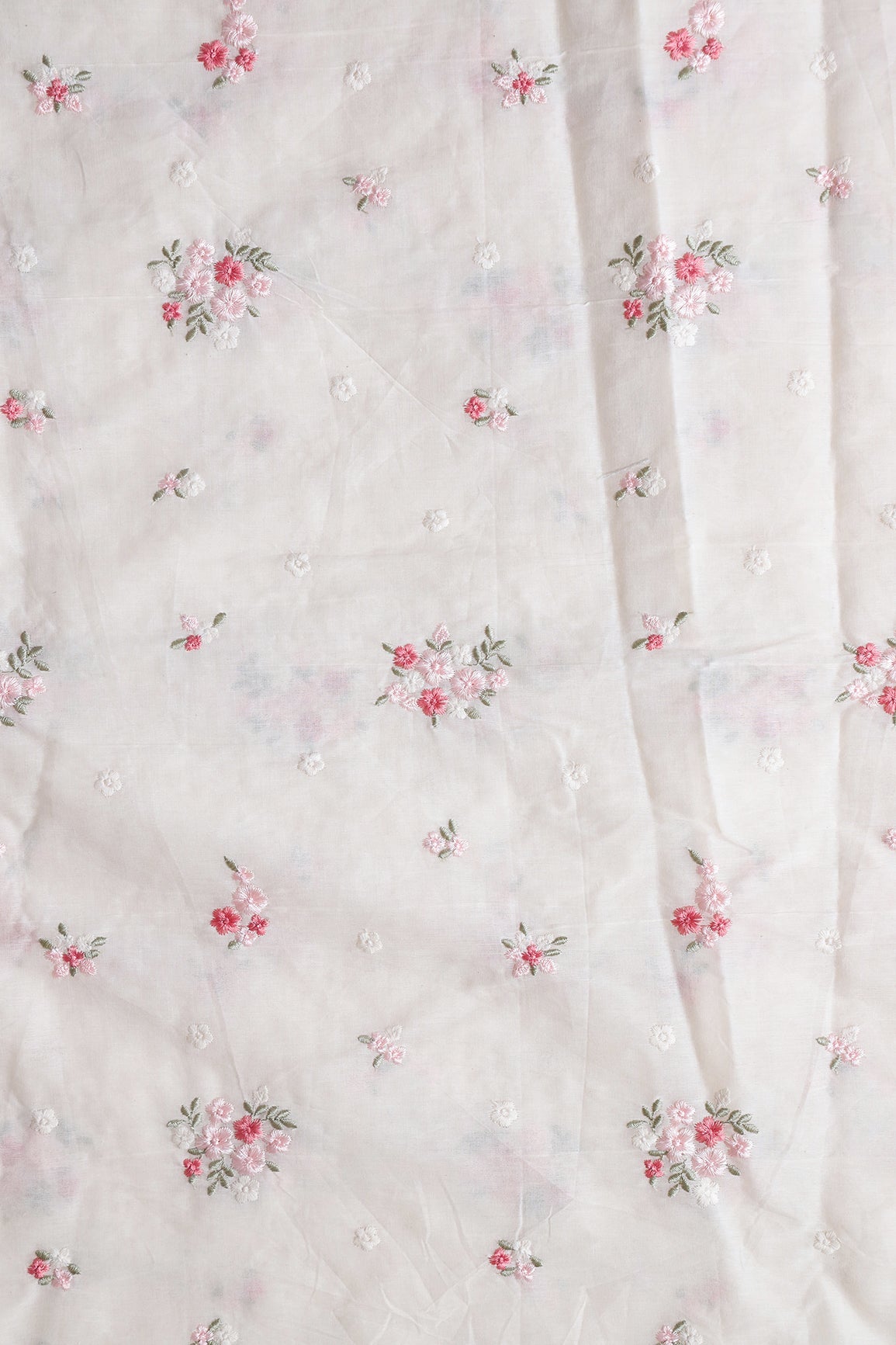 AIzaSyBcstauz-XMPRhEY21AUzeo032pxrXB5Ug - Baby Pink And Olive Thread Beautiful Floral Embroidery On Off White Organic Cotton Fabric