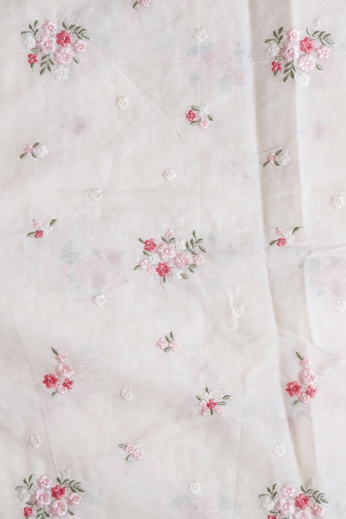 AIzaSyBcstauz-XMPRhEY21AUzeo032pxrXB5Ug - Baby Pink And Olive Thread Beautiful Floral Embroidery On Off White Organic Cotton Fabric