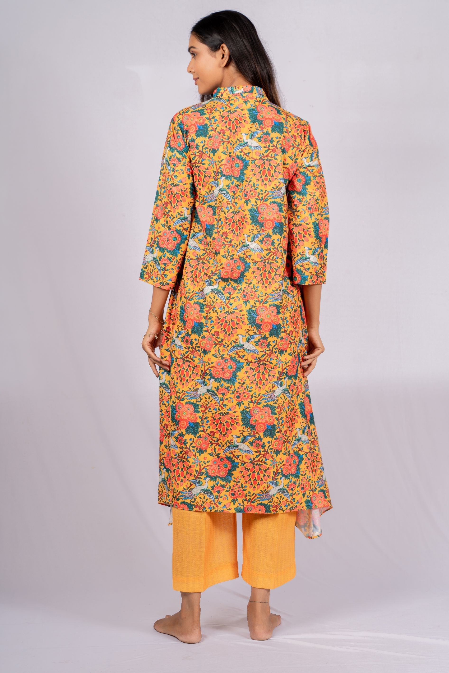 AIzaSyBcstauz-XMPRhEY21AUzeo032pxrXB5Ug - Ezra Yellow Ethnic Printed Linen Indian Co-ord Set