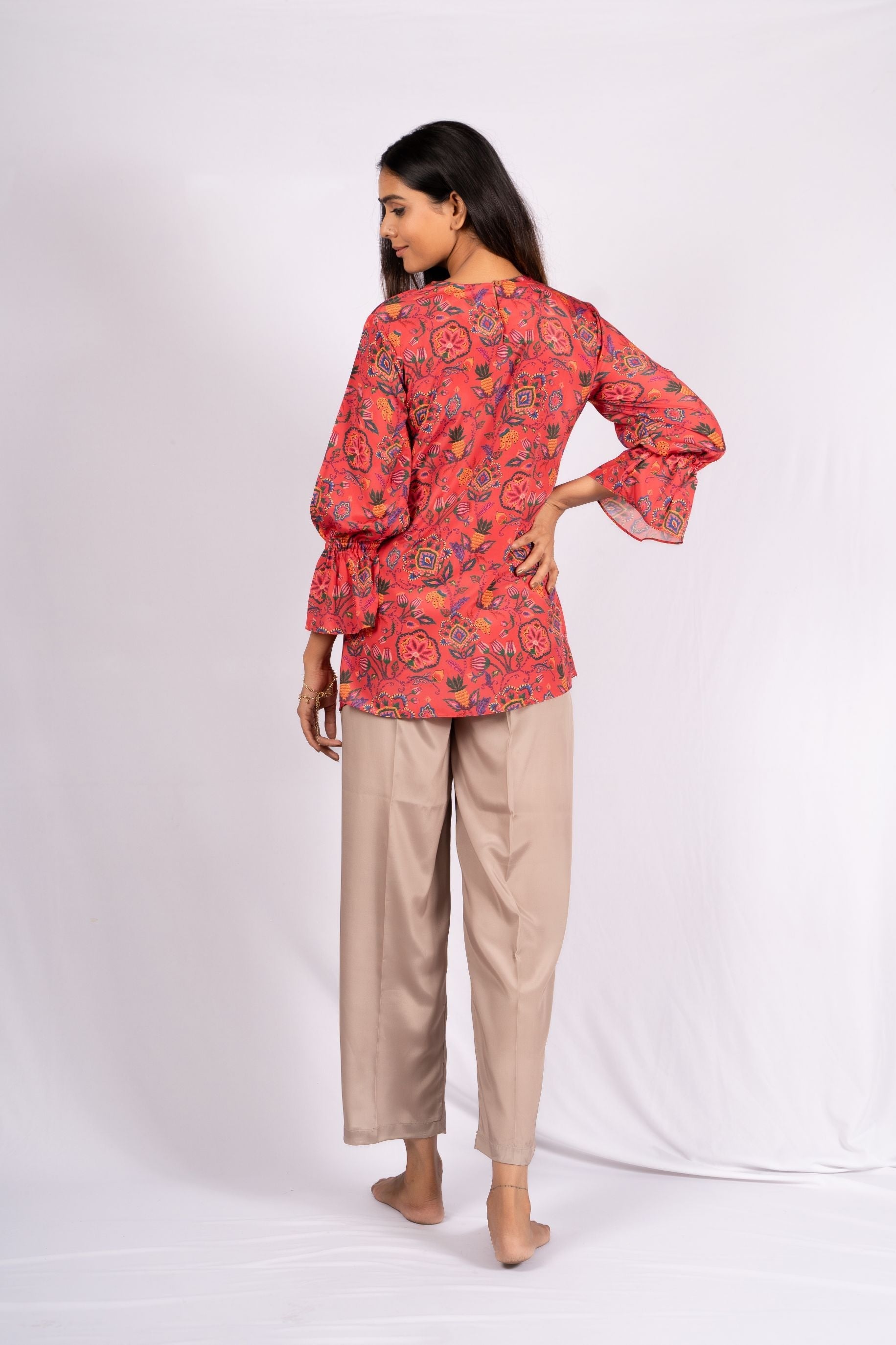 AIzaSyBcstauz-XMPRhEY21AUzeo032pxrXB5Ug - Azure Floral Dark Pink And Beige Crepe Co-ord Set