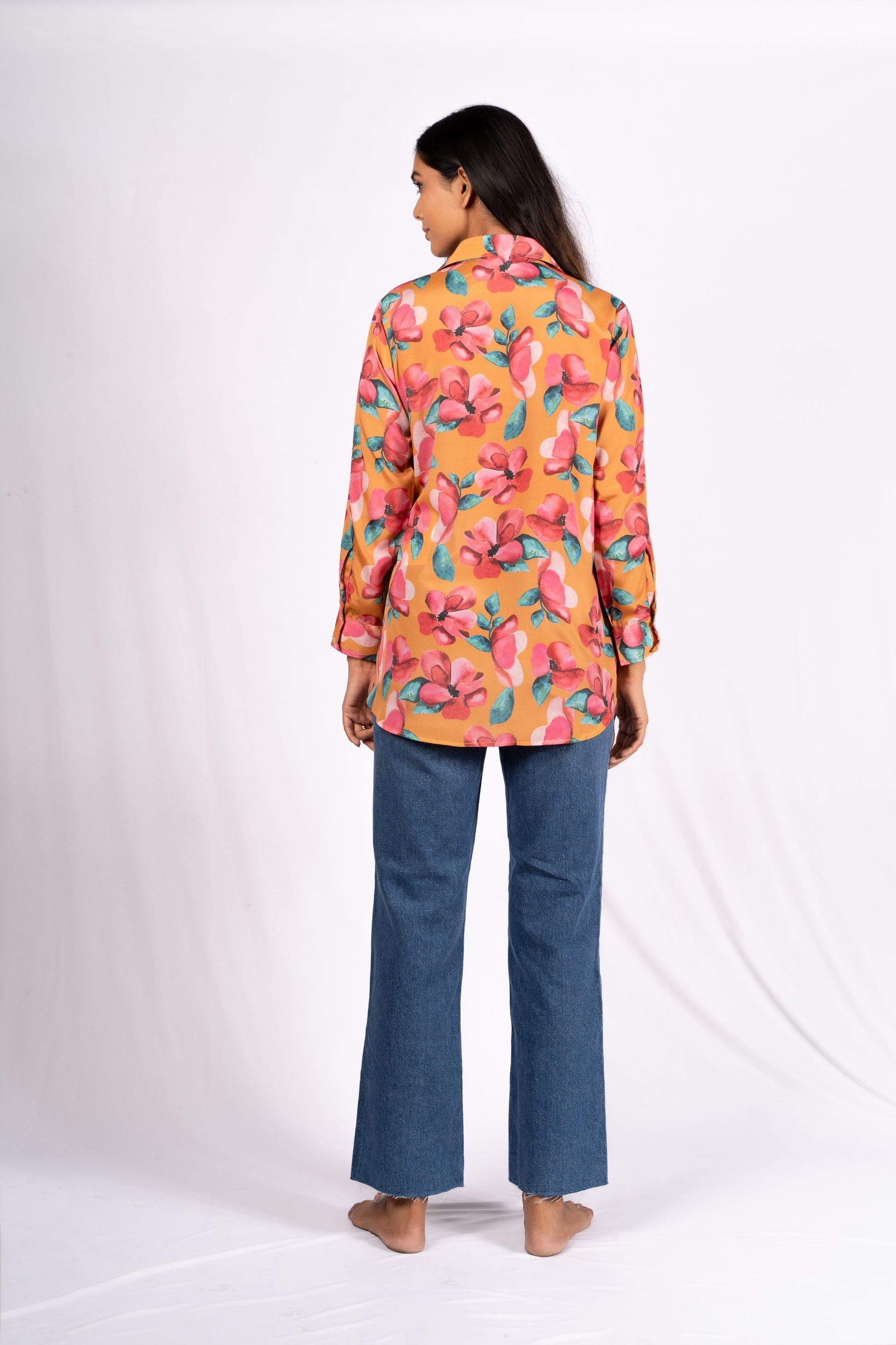 AIzaSyBcstauz-XMPRhEY21AUzeo032pxrXB5Ug - Amalia Floral Mustard Drawstring Crepe Shirt