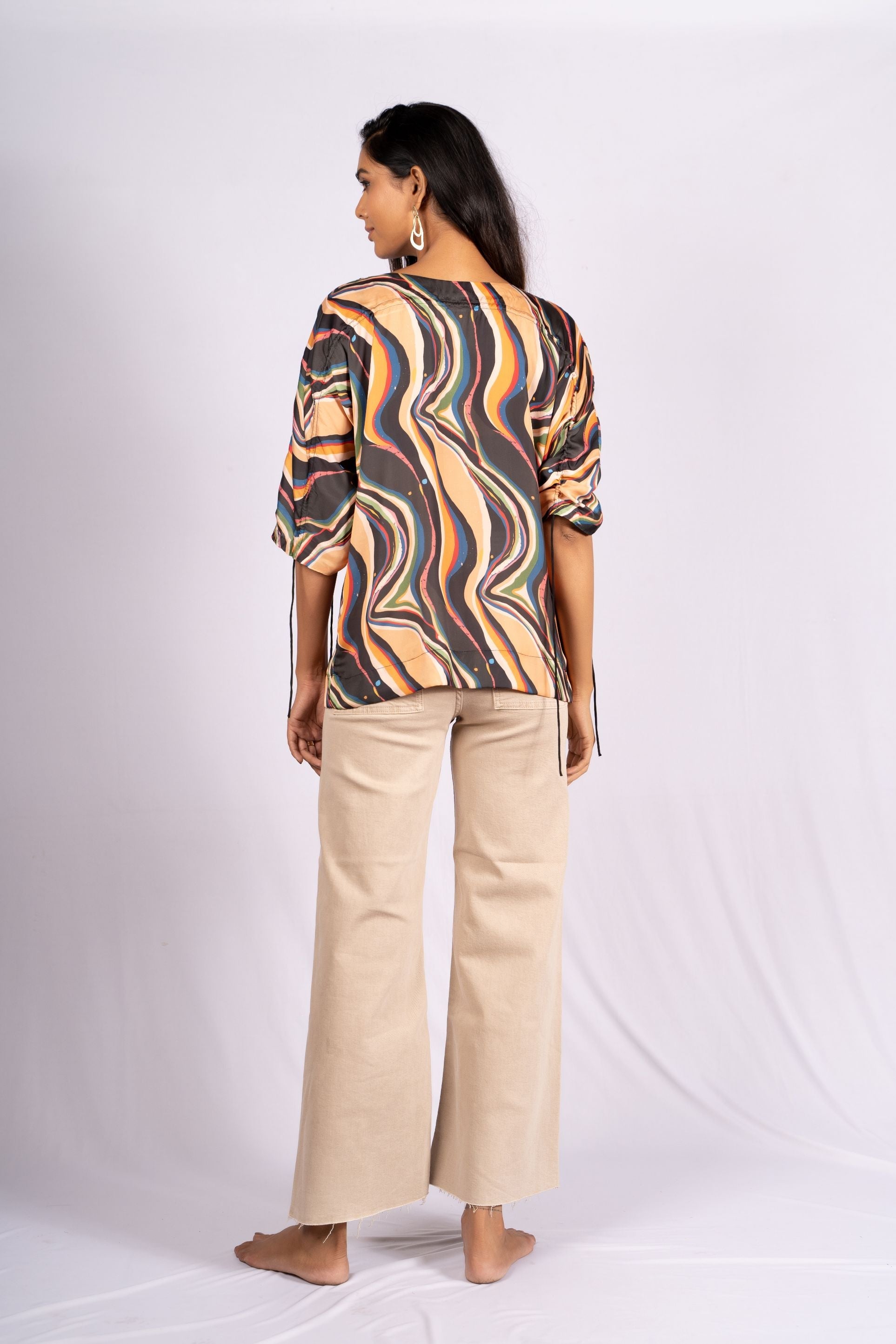 AIzaSyBcstauz-XMPRhEY21AUzeo032pxrXB5Ug - Galaxy Abstract Drawstring Satin Top