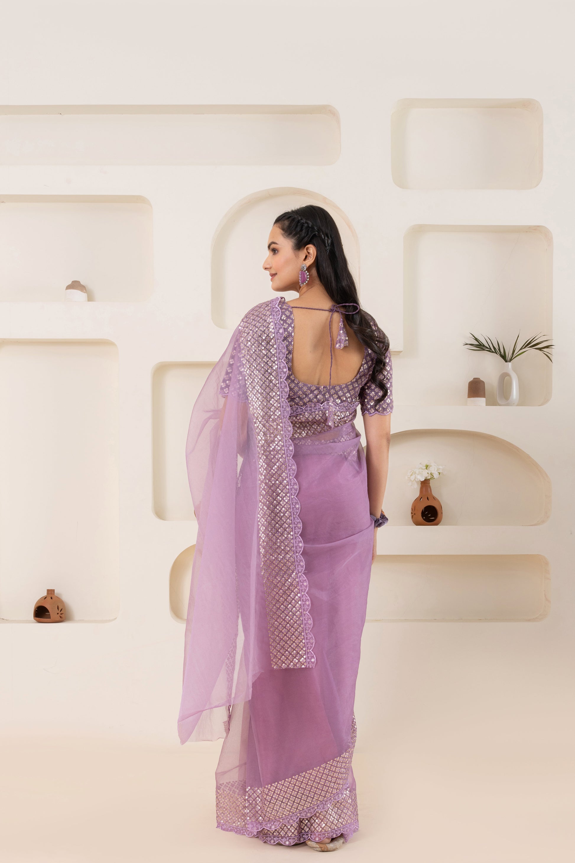 AIzaSyBcstauz-XMPRhEY21AUzeo032pxrXB5Ug - Lavender Embroidery Saree Set (Saree With Blouse Piece)