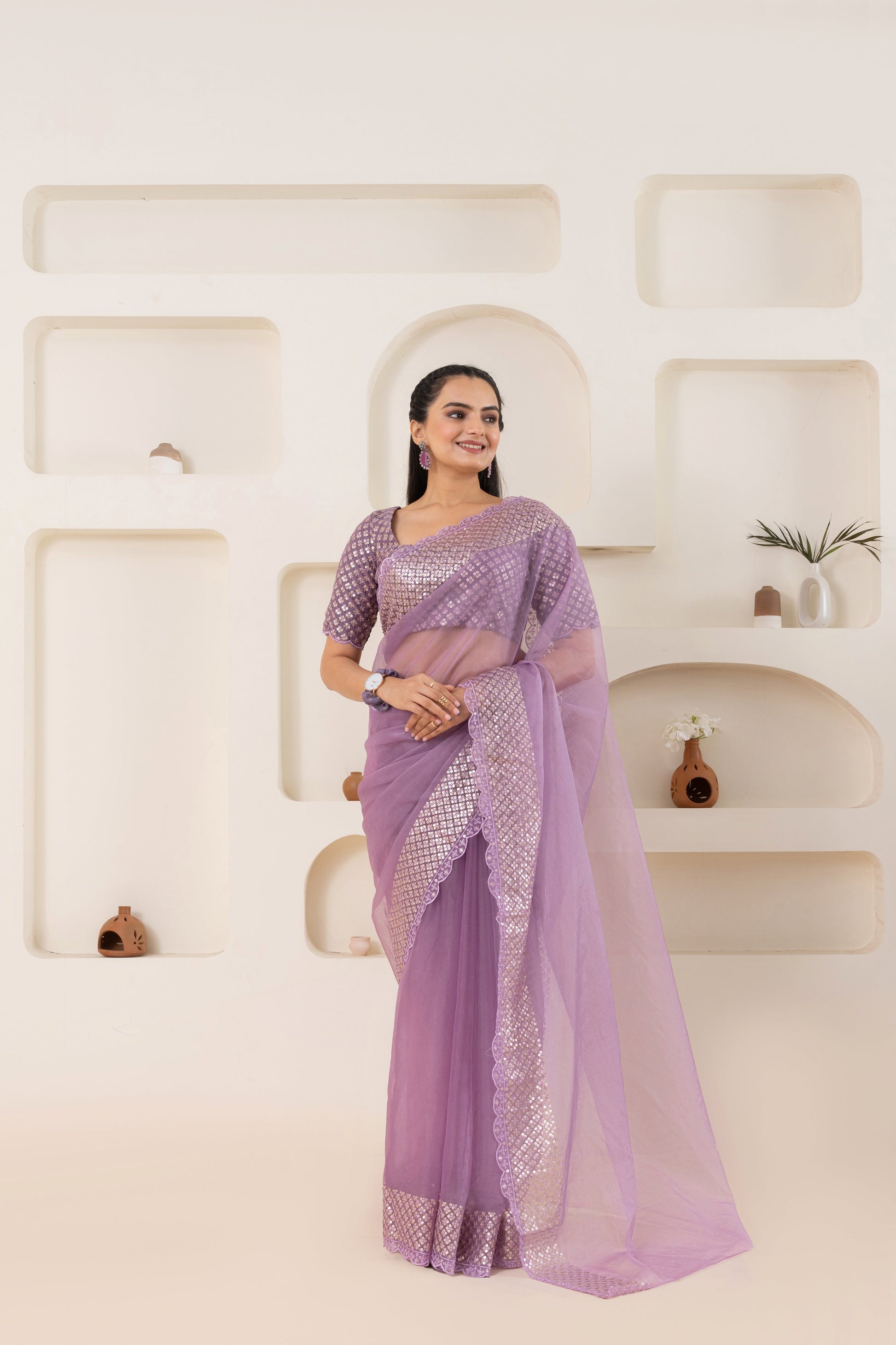 AIzaSyBcstauz-XMPRhEY21AUzeo032pxrXB5Ug - Lavender Embroidery Saree Set (Saree With Blouse Piece)