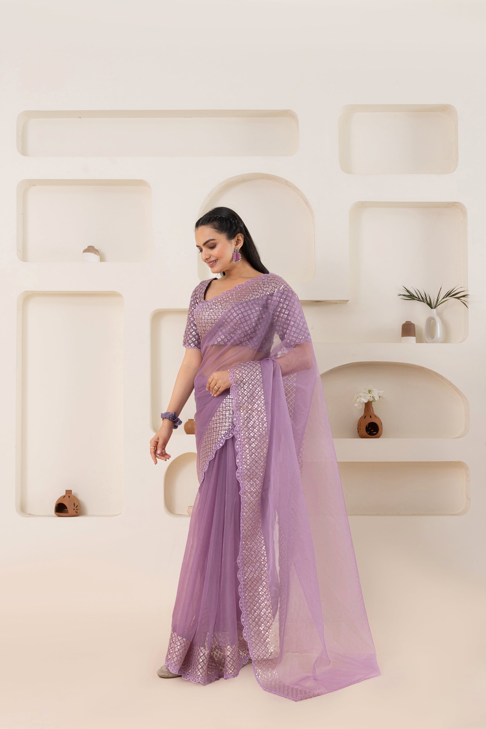 AIzaSyBcstauz-XMPRhEY21AUzeo032pxrXB5Ug - Lavender Embroidery Saree Set (Saree With Blouse Piece)