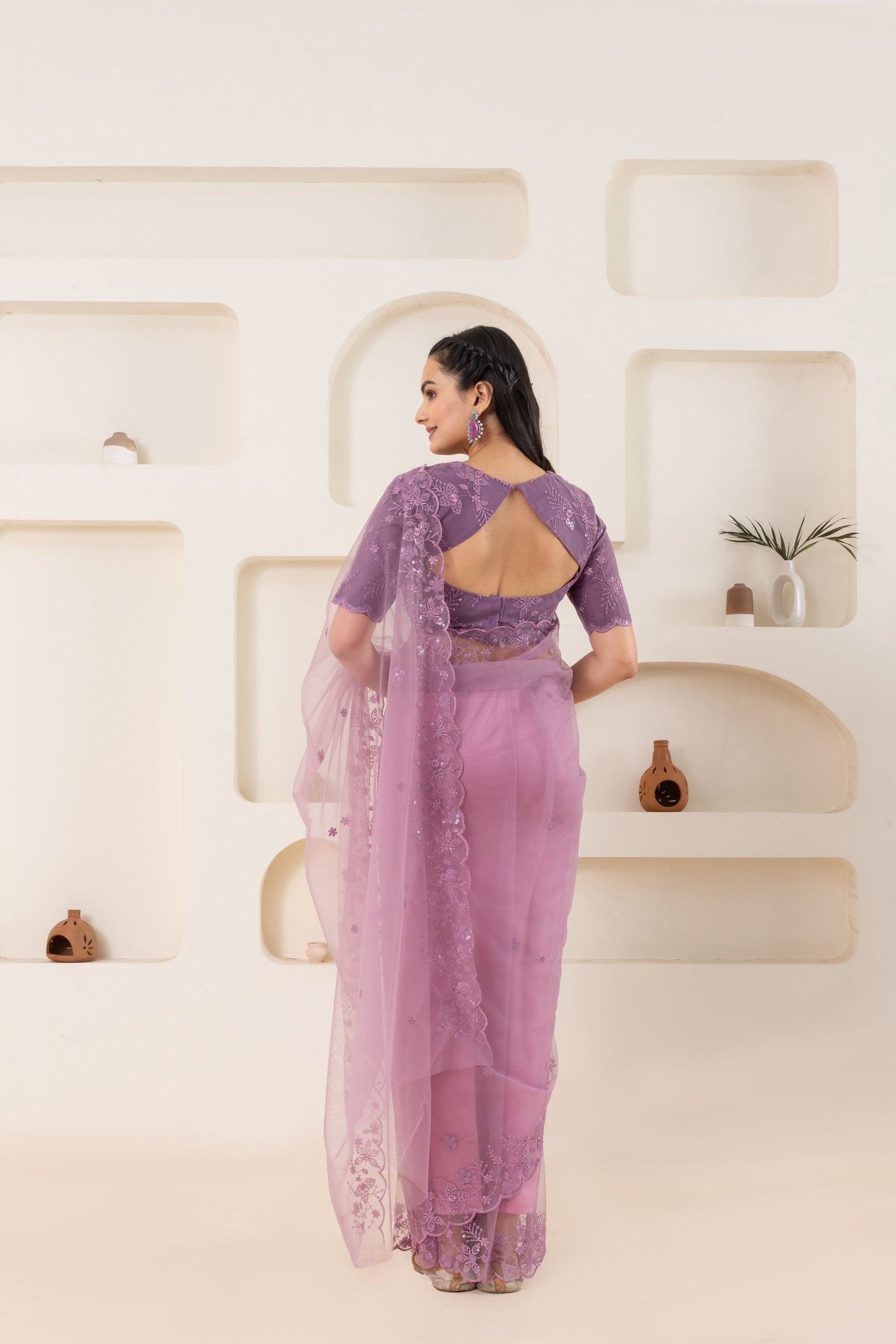 AIzaSyBcstauz-XMPRhEY21AUzeo032pxrXB5Ug - Lavender Embroidery Saree Set (Saree With Blouse Piece)