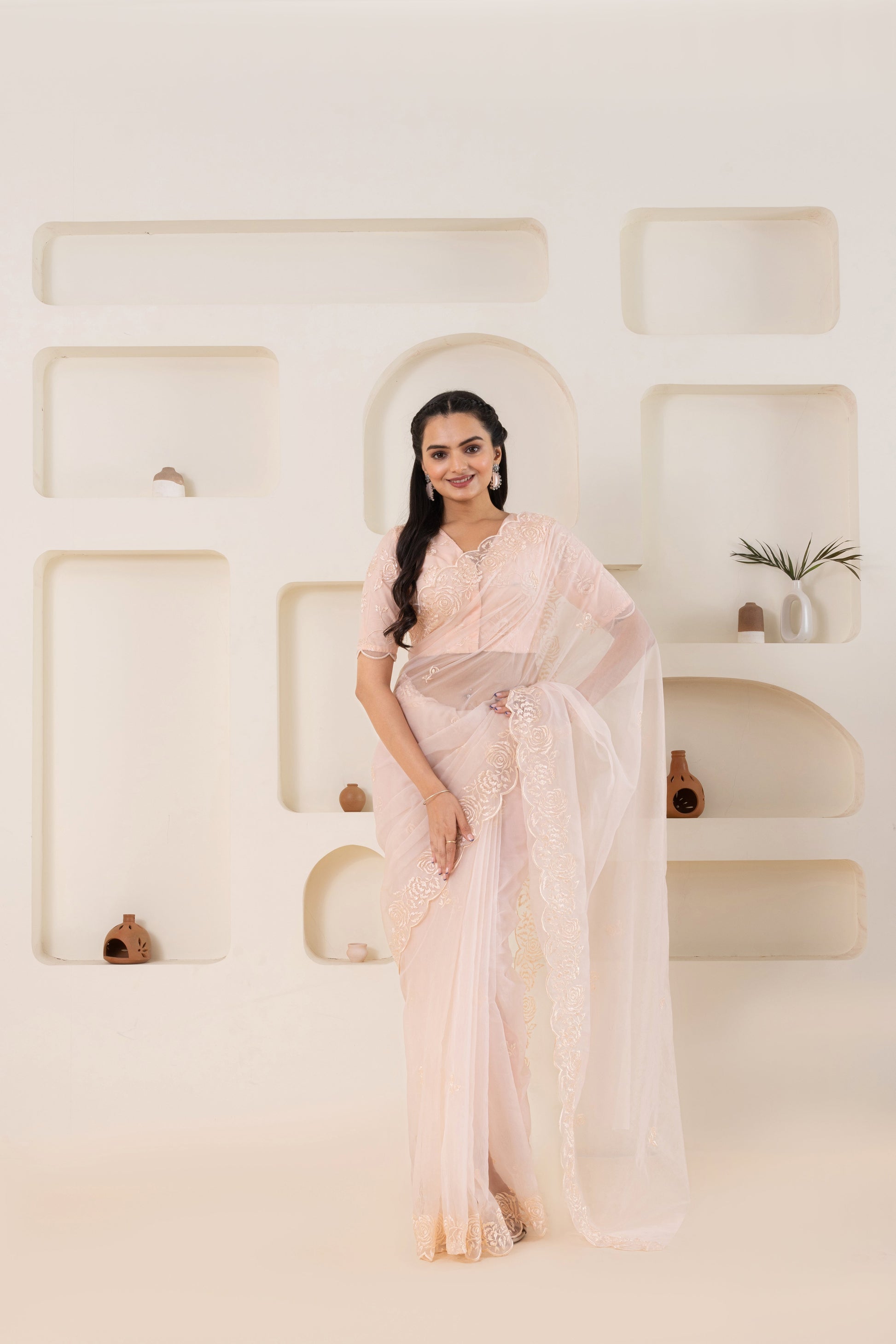 AIzaSyBcstauz-XMPRhEY21AUzeo032pxrXB5Ug - Cream Embroidery Saree Set (Saree With Blouse Piece)