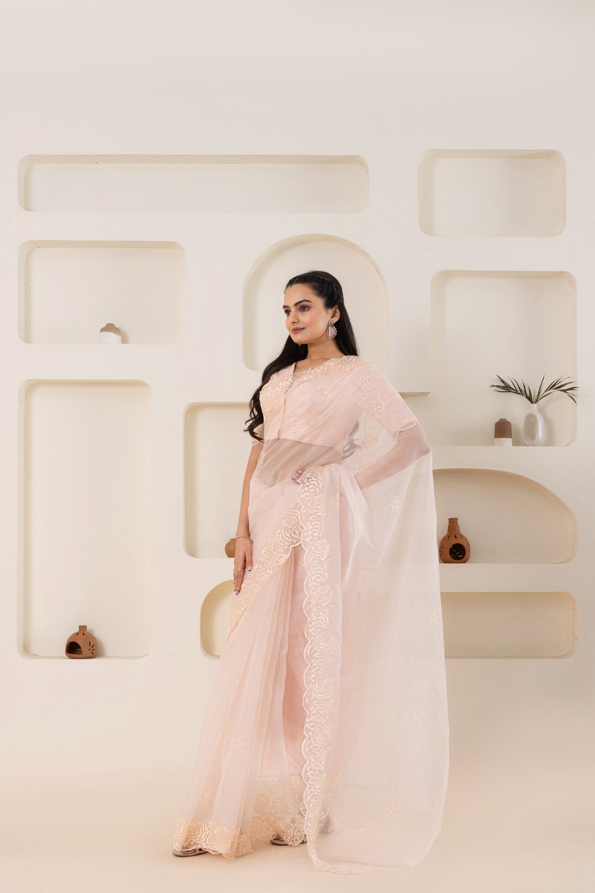 AIzaSyBcstauz-XMPRhEY21AUzeo032pxrXB5Ug - Cream Embroidery Saree Set (Saree With Blouse Piece)