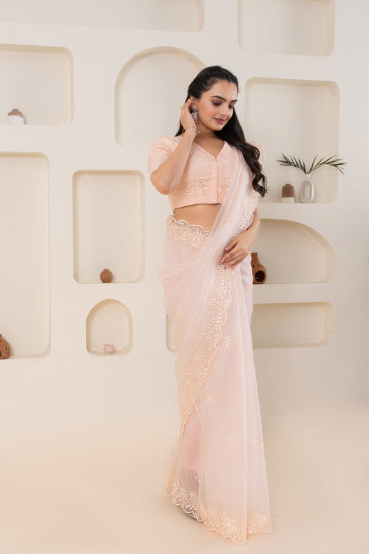 AIzaSyBcstauz-XMPRhEY21AUzeo032pxrXB5Ug - Cream Embroidery Saree Set (Saree With Blouse Piece)