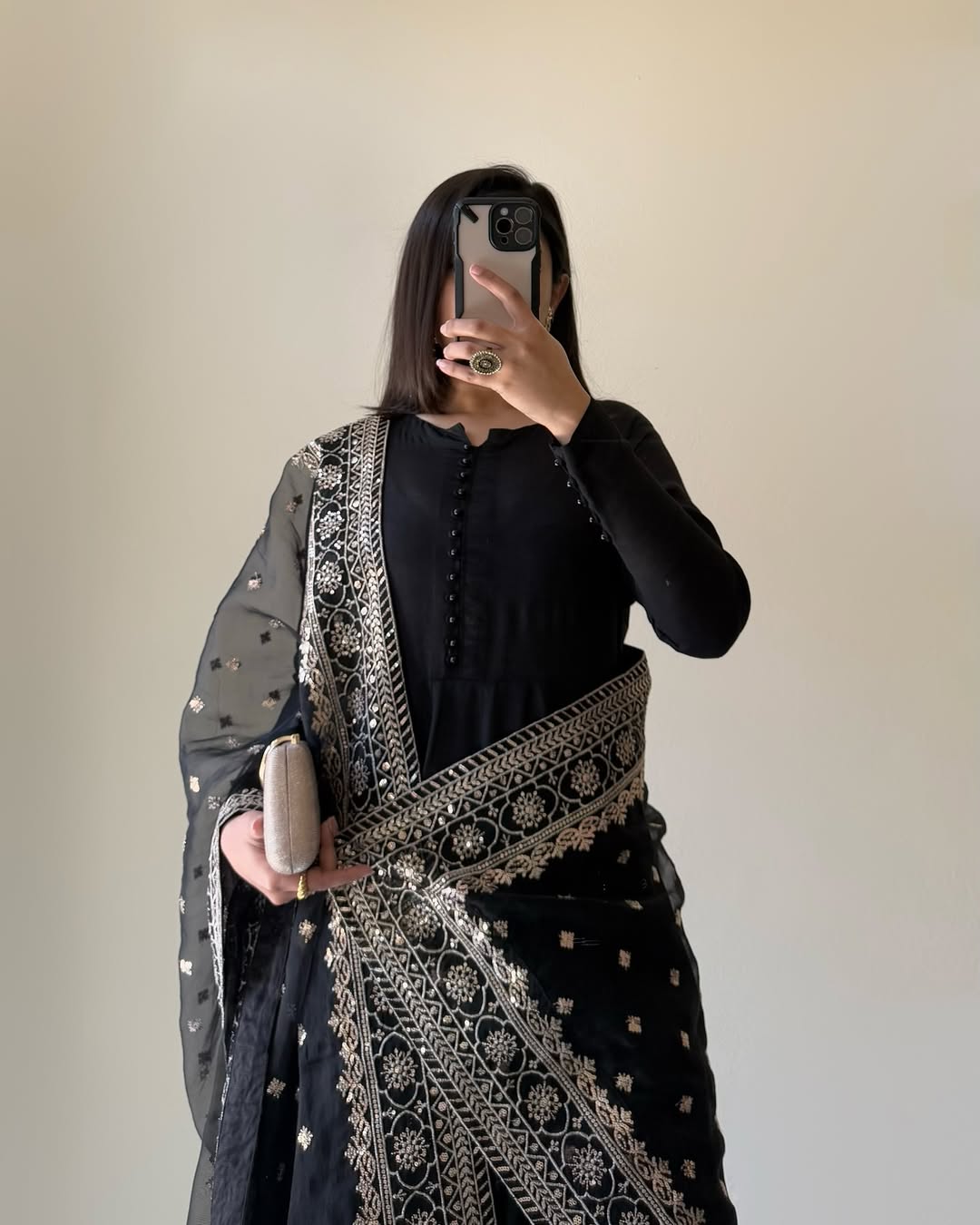 Elegant Black Floral Cotton Suit Set with Embroidered Georgette Dupatta – Perfect for Weddings