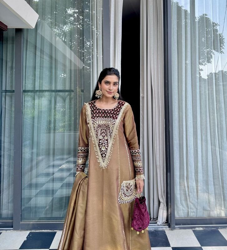 Exquisite Kashmiri Pakistani Embroidered Neck Suit Set