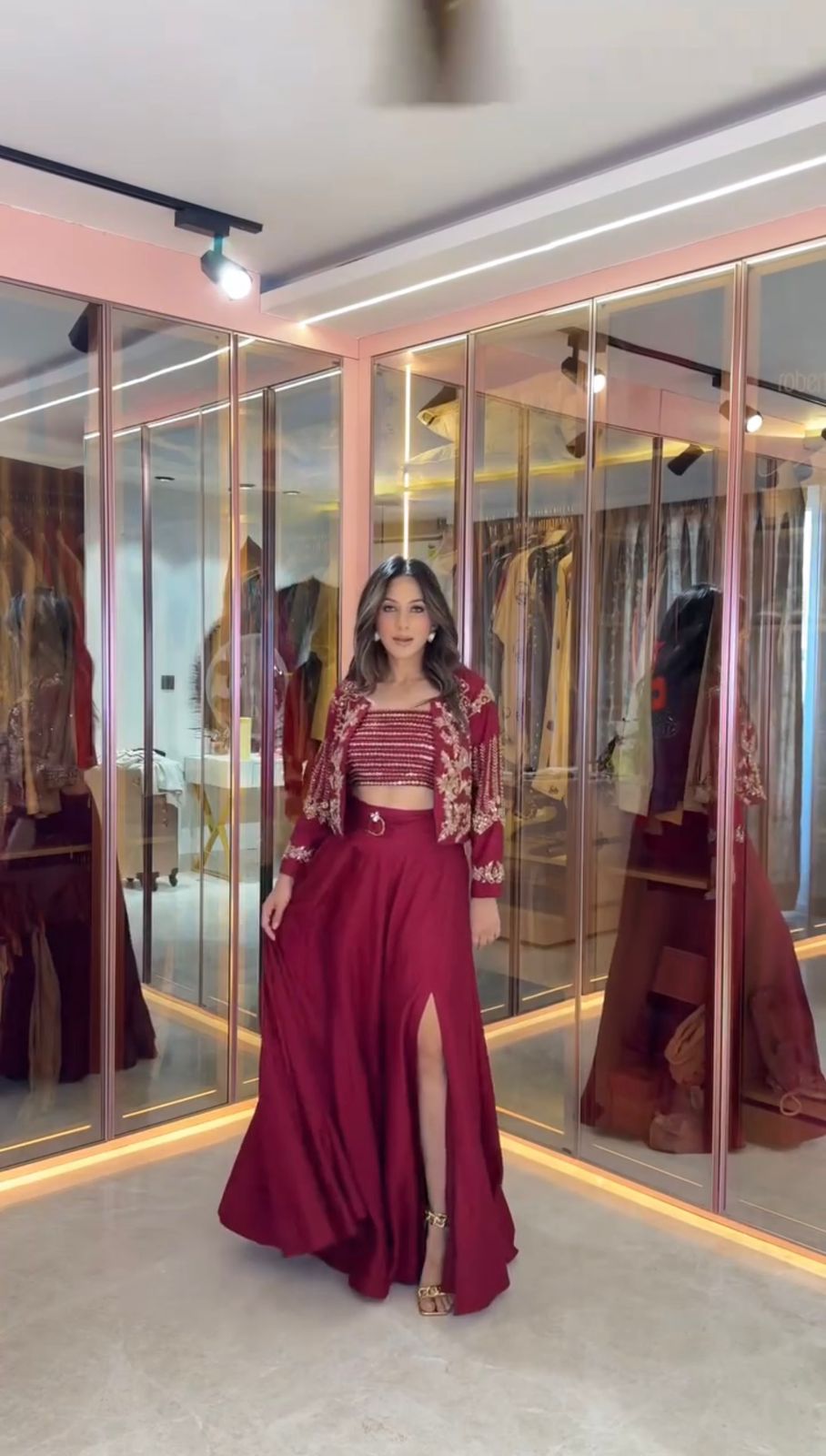 Maroon Majesty Three Piece Jacket Set