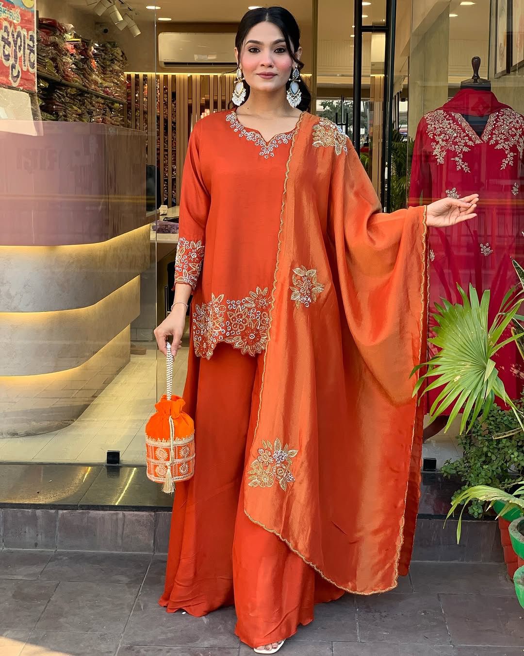 Designer Faux Georgette With Heavy Embroidery Sequence Work Suit Set