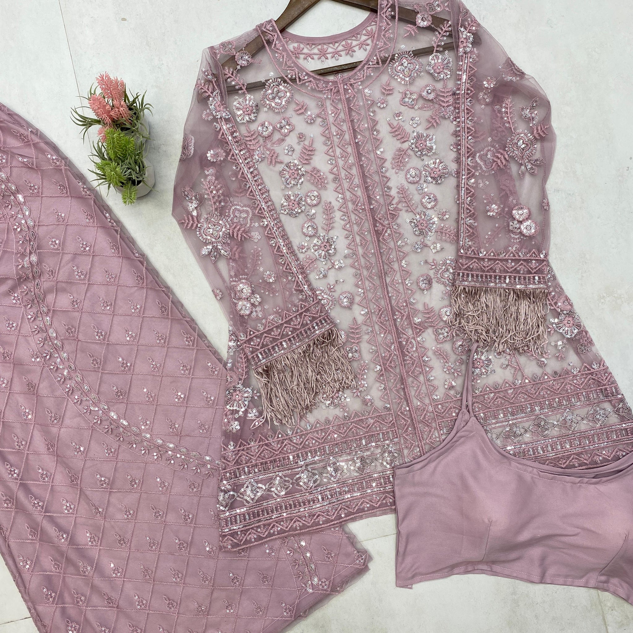 Capri Embroidered Semi Stitched Top With Plazzo For Women