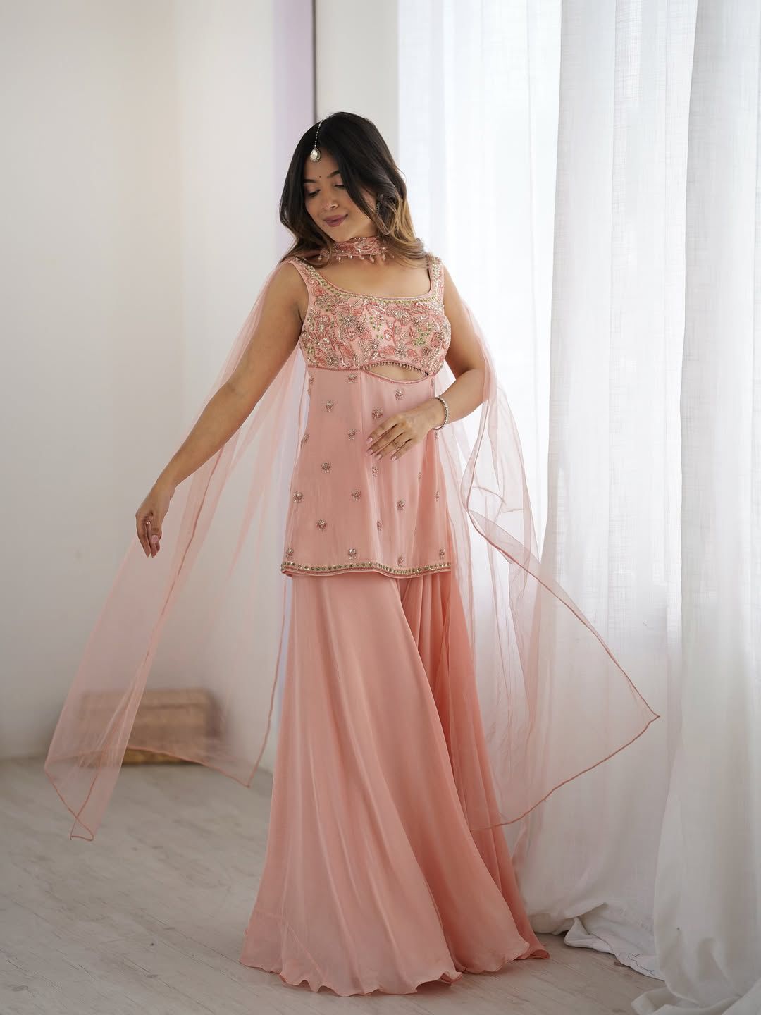 Rose Pink Strappy Top & Sharara Set