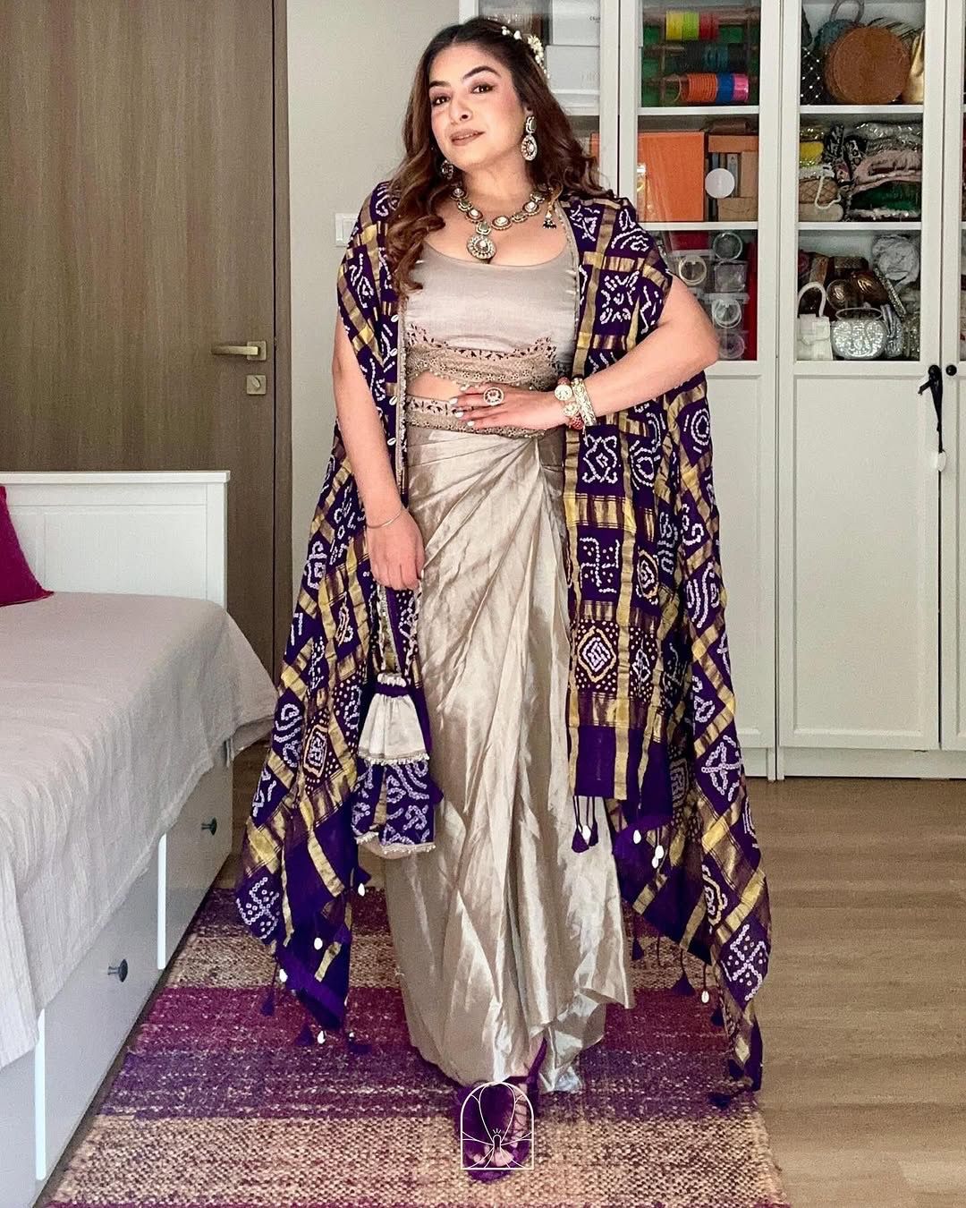 Classic Western Style Chinon Silk Koti Skirt  Set