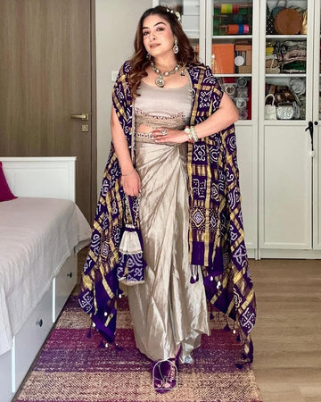 Classic Western Style Chinon Silk Koti Skirt  Set