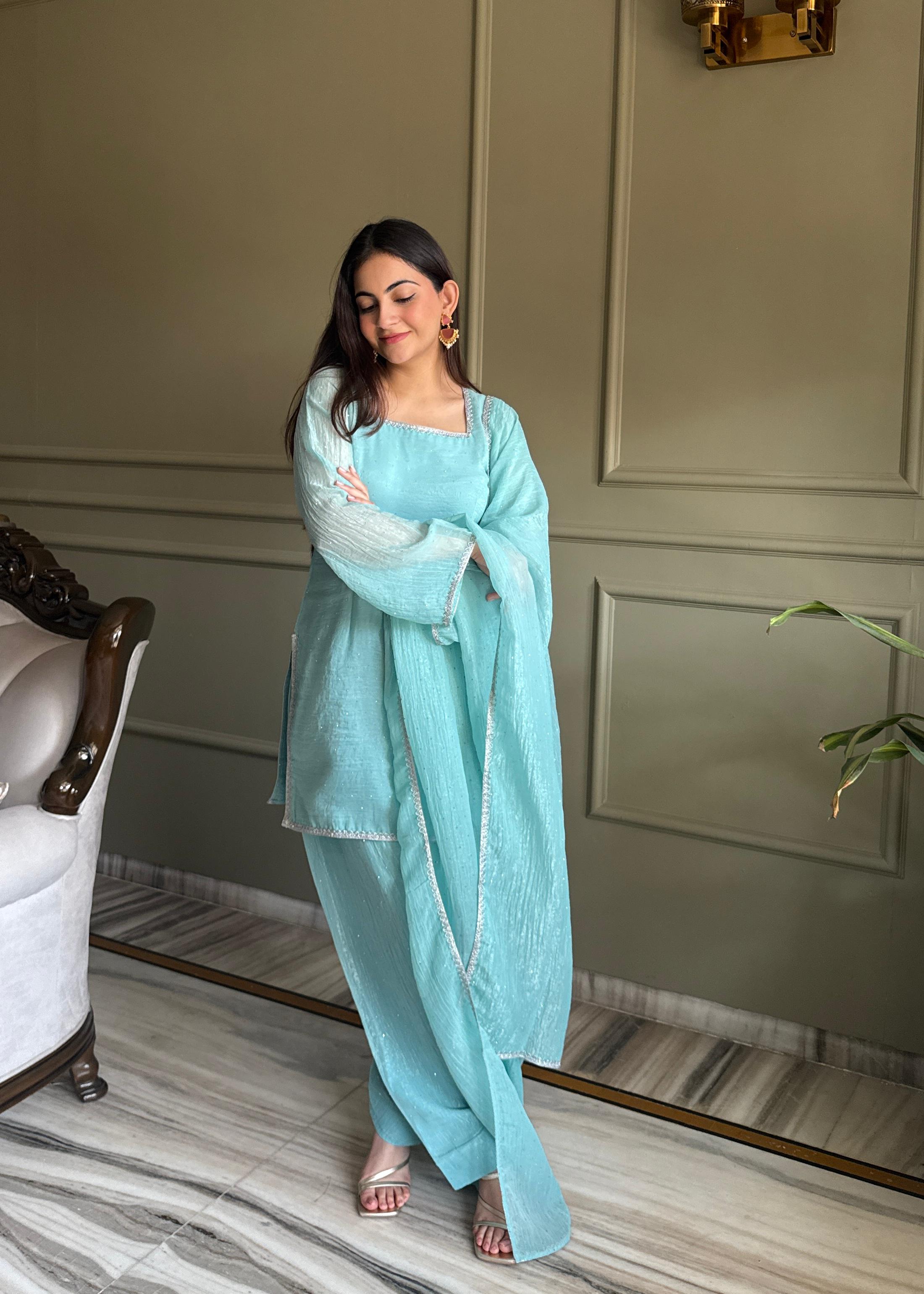 Pastel Festive Ethnic Suit for Women Kurta Palazzo Set