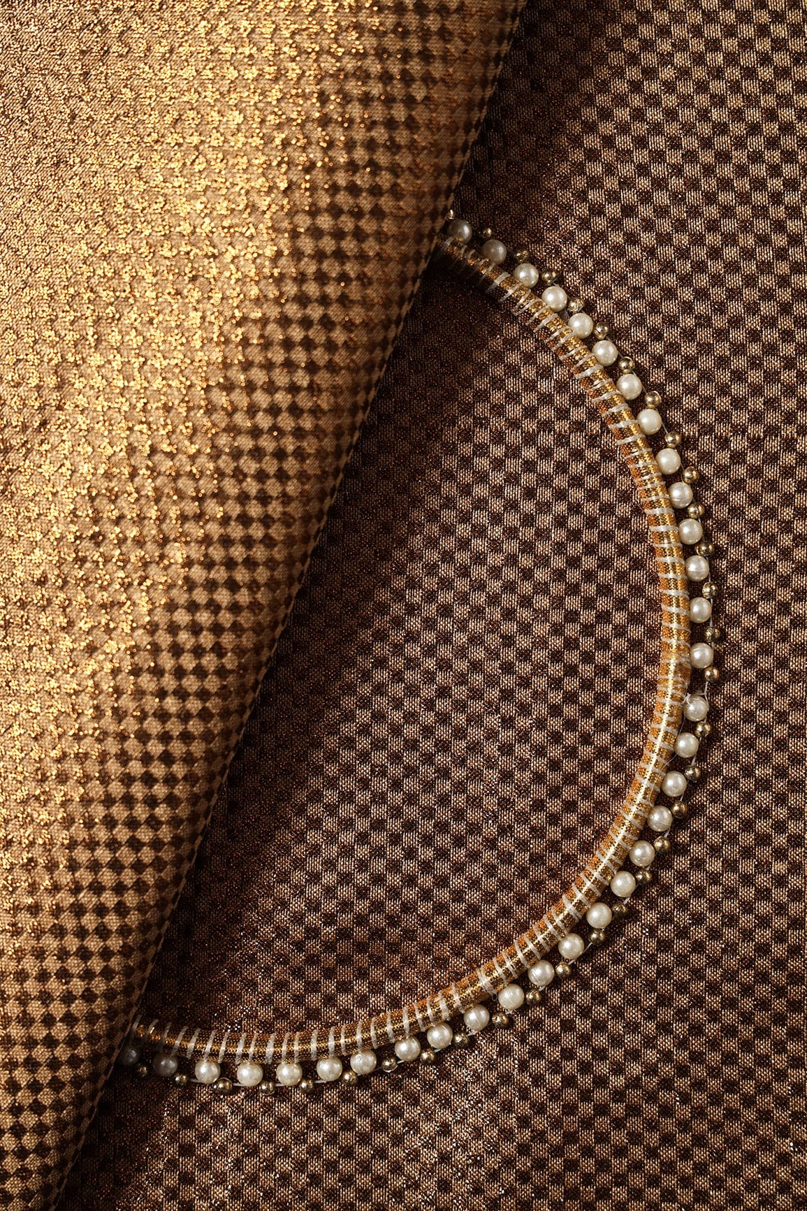 AIzaSyBcstauz-XMPRhEY21AUzeo032pxrXB5Ug - Anmol Black Copper Checks Textured Banarasi Zari Jacquard Fabric