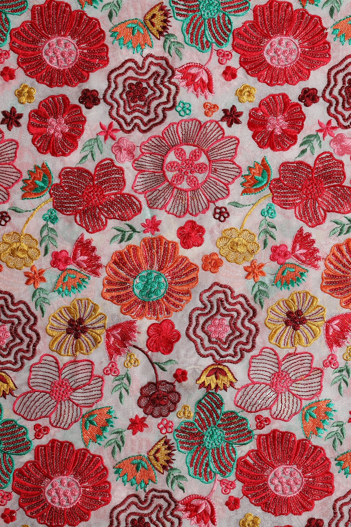 AIzaSyBcstauz-XMPRhEY21AUzeo032pxrXB5Ug - Attractive Multi Color Thread With Sequins Floral Embroidery On White Viscose Georgette Fabric