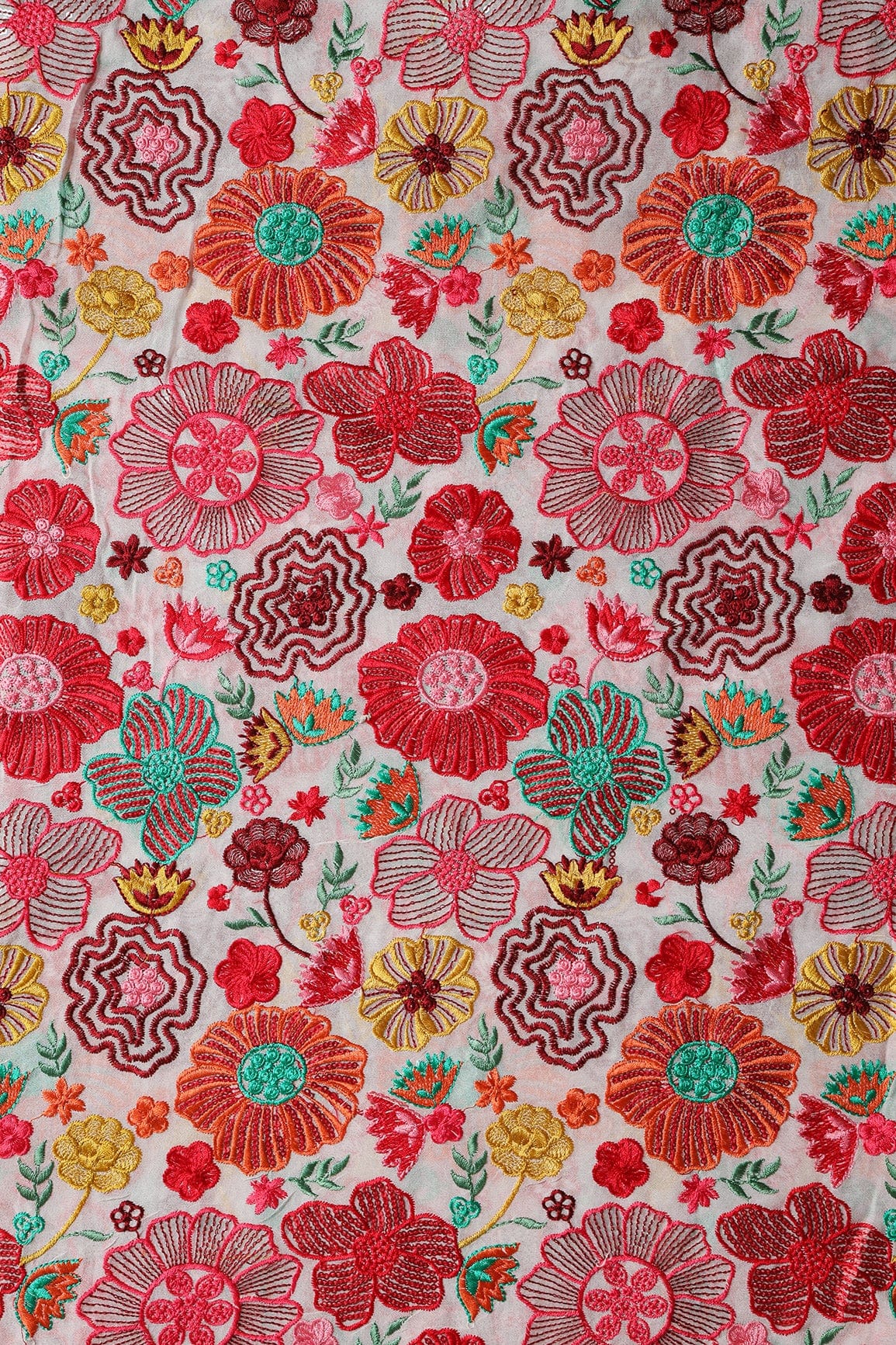 AIzaSyBcstauz-XMPRhEY21AUzeo032pxrXB5Ug - Attractive Multi Color Thread With Sequins Floral Embroidery On White Viscose Georgette Fabric