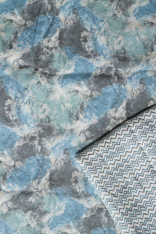 AIzaSyBcstauz-XMPRhEY21AUzeo032pxrXB5Ug - Azure Blue And Cream Viscose Chanderi Silk Unstitched Suit (2 Piece)