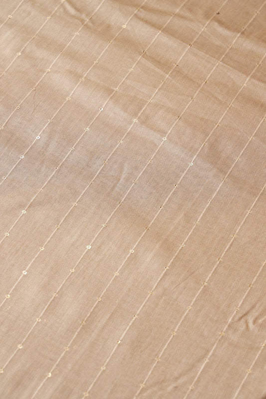 AIzaSyBcstauz-XMPRhEY21AUzeo032pxrXB5Ug - Beautiful Beige Thread With Gold Sequins Stripes Embroidery On Beige Viscose Chanderi Silk Fabric