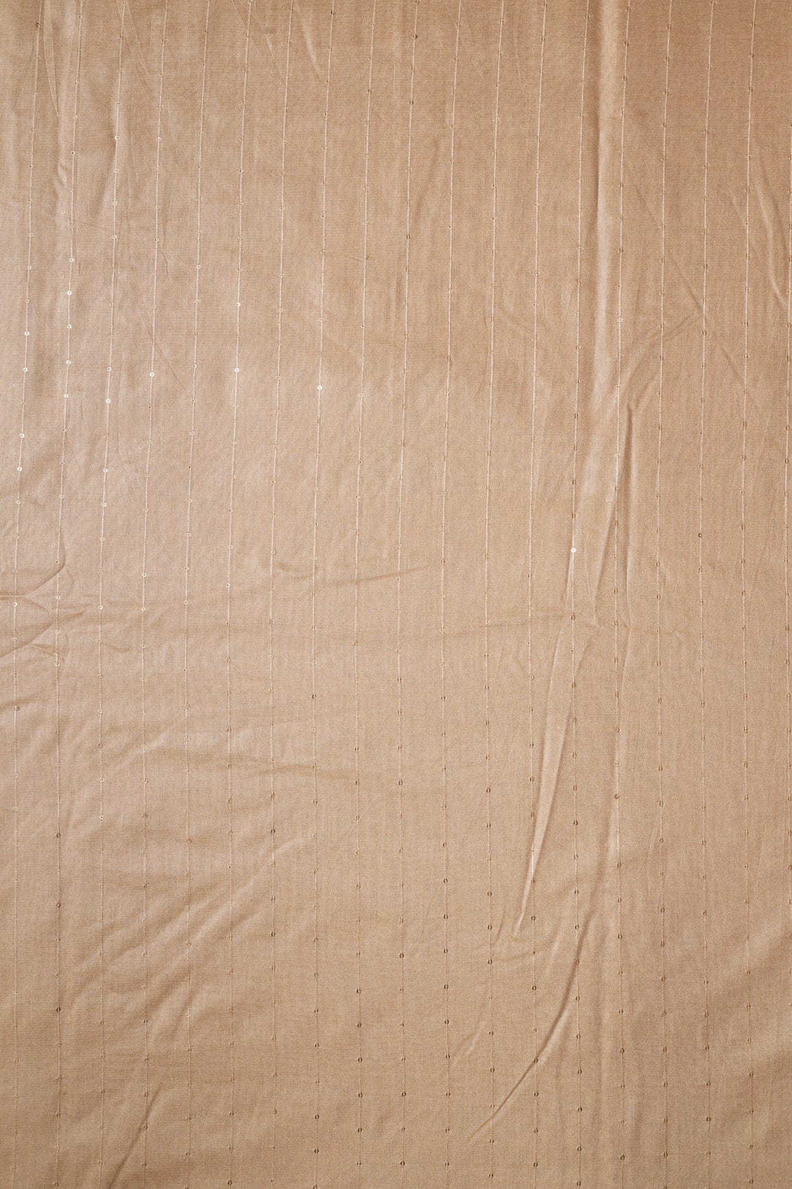 AIzaSyBcstauz-XMPRhEY21AUzeo032pxrXB5Ug - Beautiful Beige Thread With Gold Sequins Stripes Embroidery On Beige Viscose Chanderi Silk Fabric