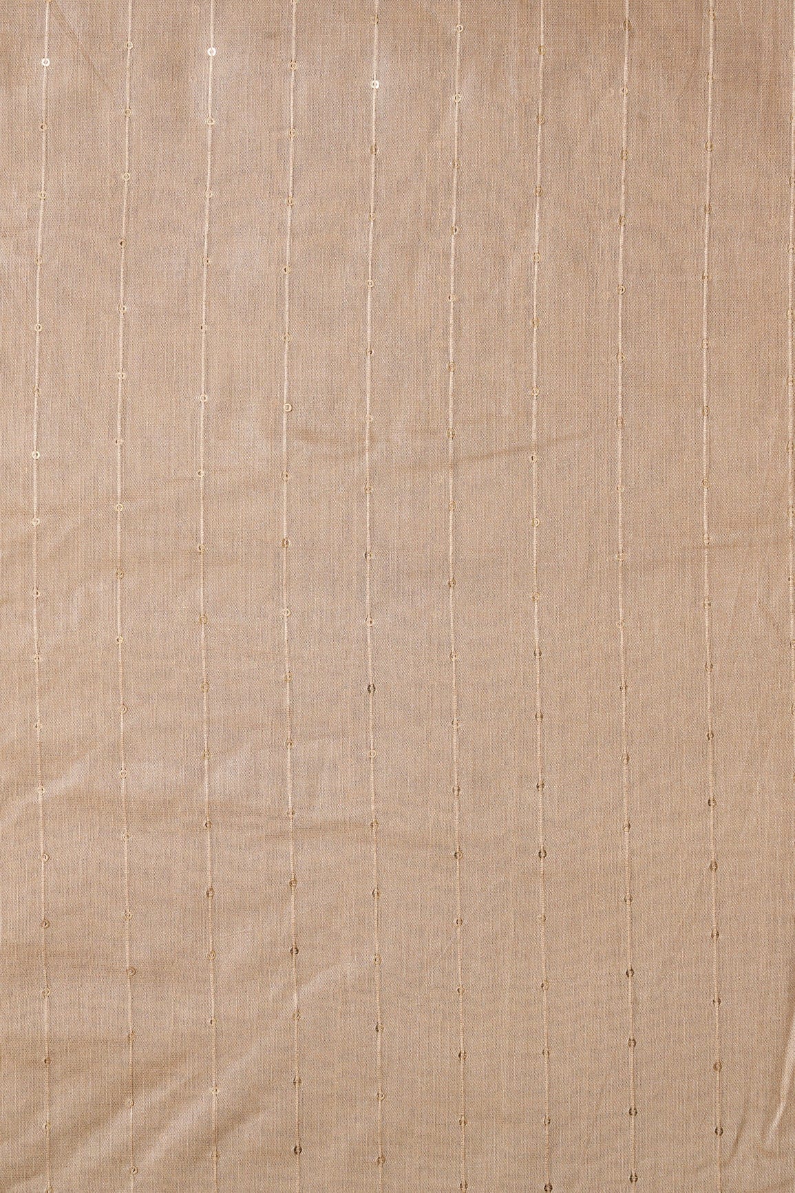 AIzaSyBcstauz-XMPRhEY21AUzeo032pxrXB5Ug - Beautiful Beige Thread With Gold Sequins Stripes Embroidery On Beige Viscose Chanderi Silk Fabric