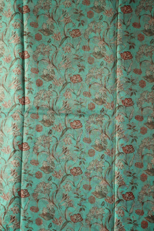 AIzaSyBcstauz-XMPRhEY21AUzeo032pxrXB5Ug - Beautiful Brown Floral Digital Print On Teal Organza Fabric