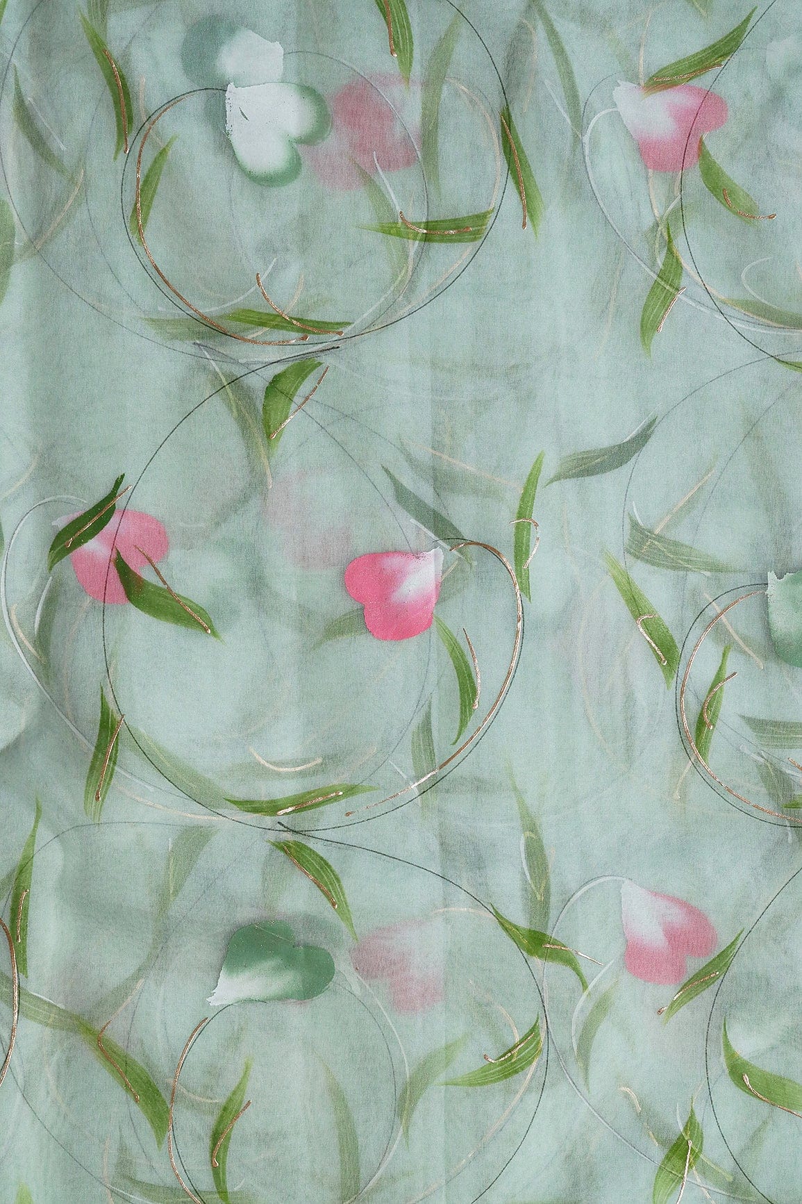 AIzaSyBcstauz-XMPRhEY21AUzeo032pxrXB5Ug - Beautiful Floral Hand Painted With Foil Work On Olive Organza Fabric