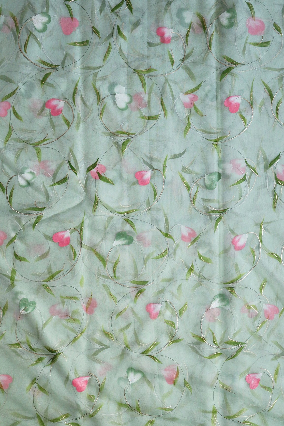 AIzaSyBcstauz-XMPRhEY21AUzeo032pxrXB5Ug - Beautiful Floral Hand Painted With Foil Work On Olive Organza Fabric