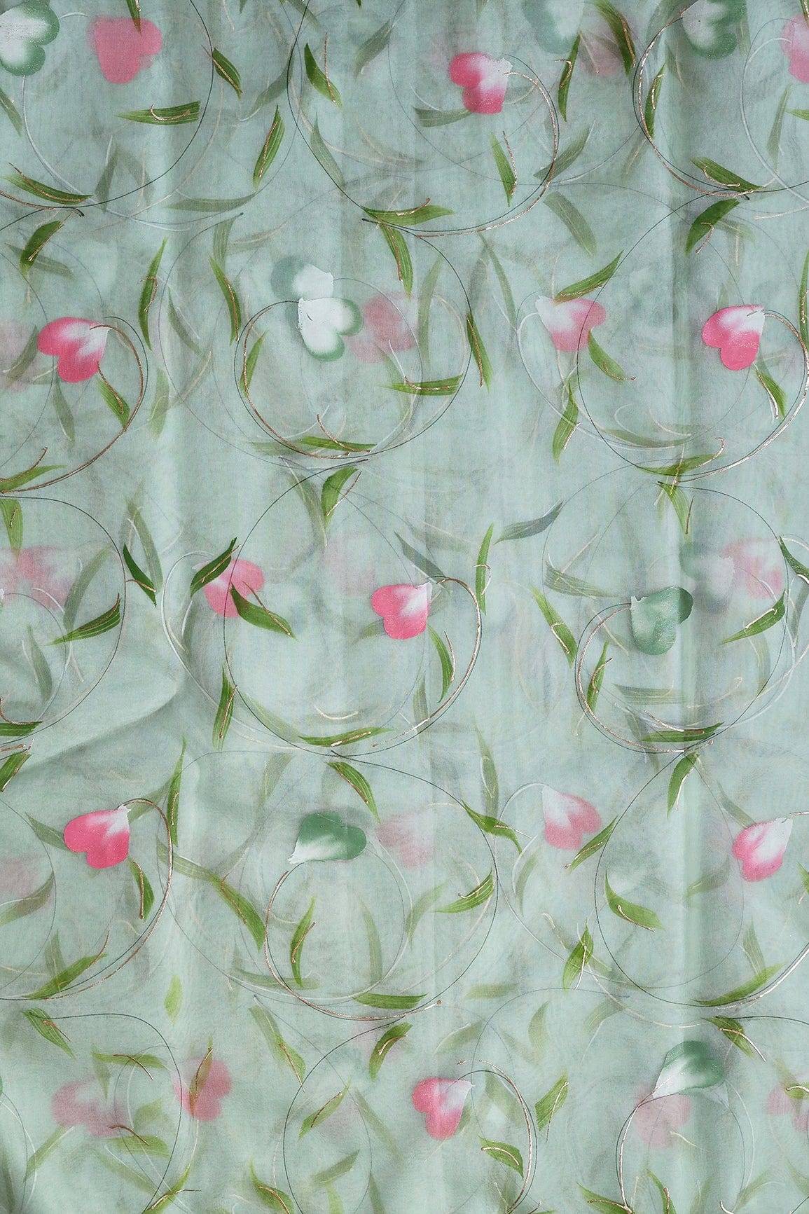 AIzaSyBcstauz-XMPRhEY21AUzeo032pxrXB5Ug - Beautiful Floral Hand Painted With Foil Work On Olive Organza Fabric