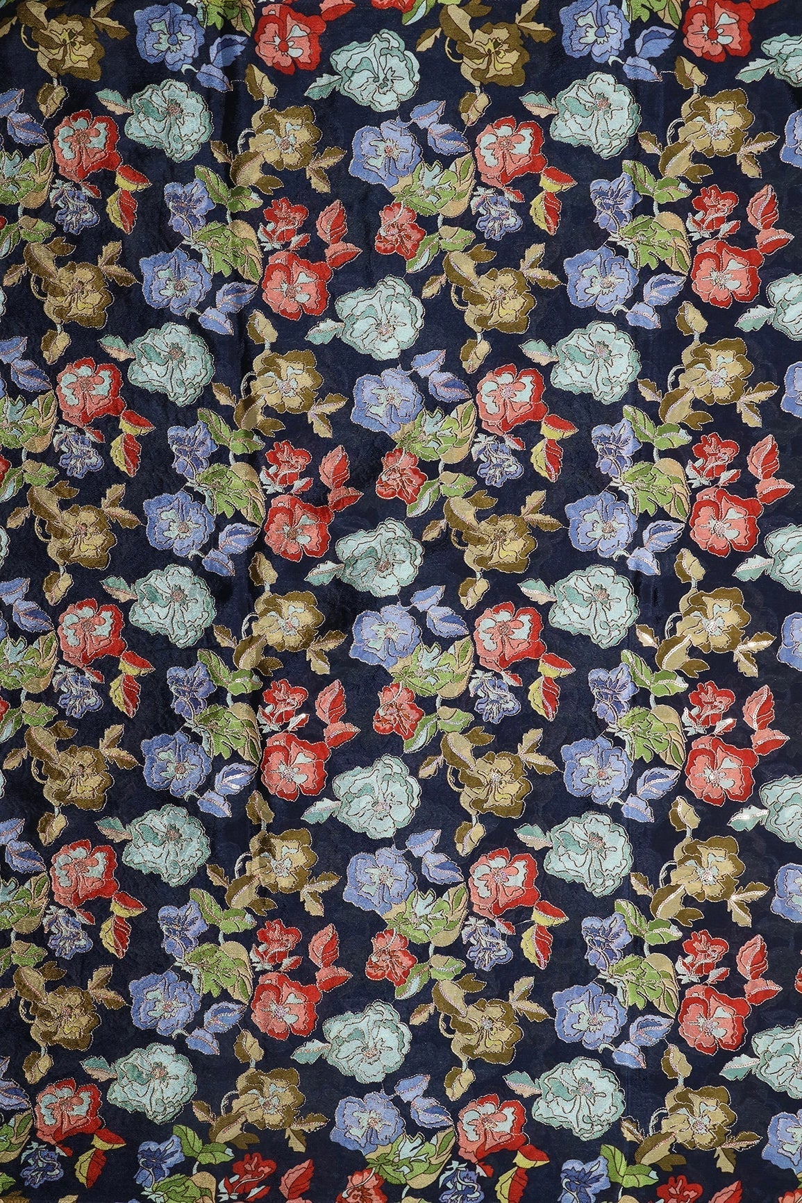 AIzaSyBcstauz-XMPRhEY21AUzeo032pxrXB5Ug - Beautiful Floral Position Print On Sequins Embroidery Navy Blue Viscose Chinnon Chiffon Fabric