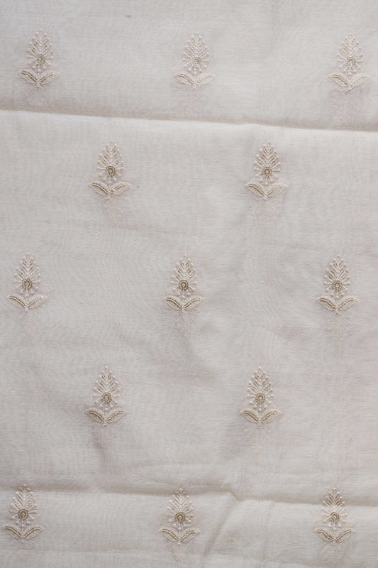 AIzaSyBcstauz-XMPRhEY21AUzeo032pxrXB5Ug - Beautiful Gold Sequins With Leafy Embroidery On Cream Pure Chanderi Silk Fabric