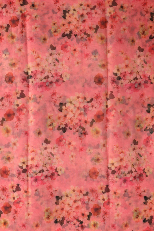AIzaSyBcstauz-XMPRhEY21AUzeo032pxrXB5Ug - Beautiful Multi Color Floral Digital Print On Peach Organza Fabric