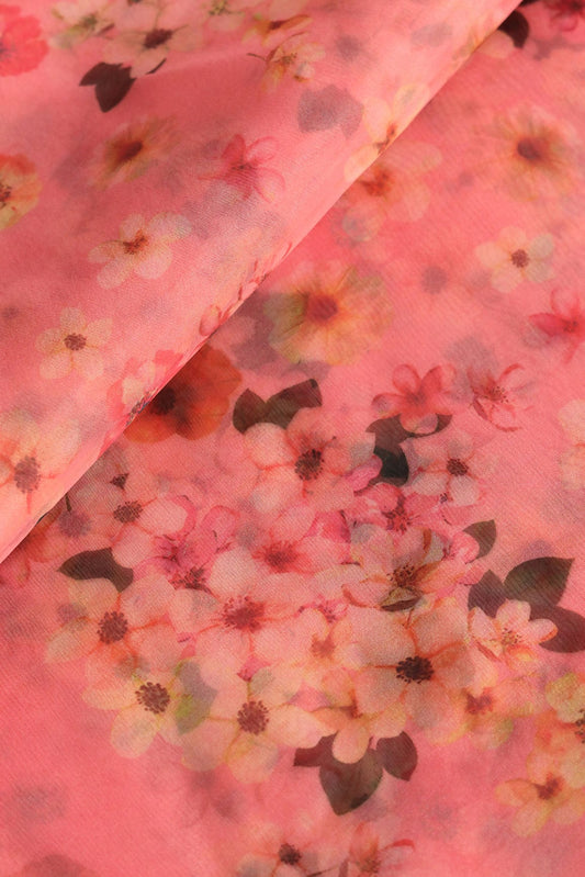 AIzaSyBcstauz-XMPRhEY21AUzeo032pxrXB5Ug - Beautiful Multi Color Floral Digital Print On Peach Organza Fabric