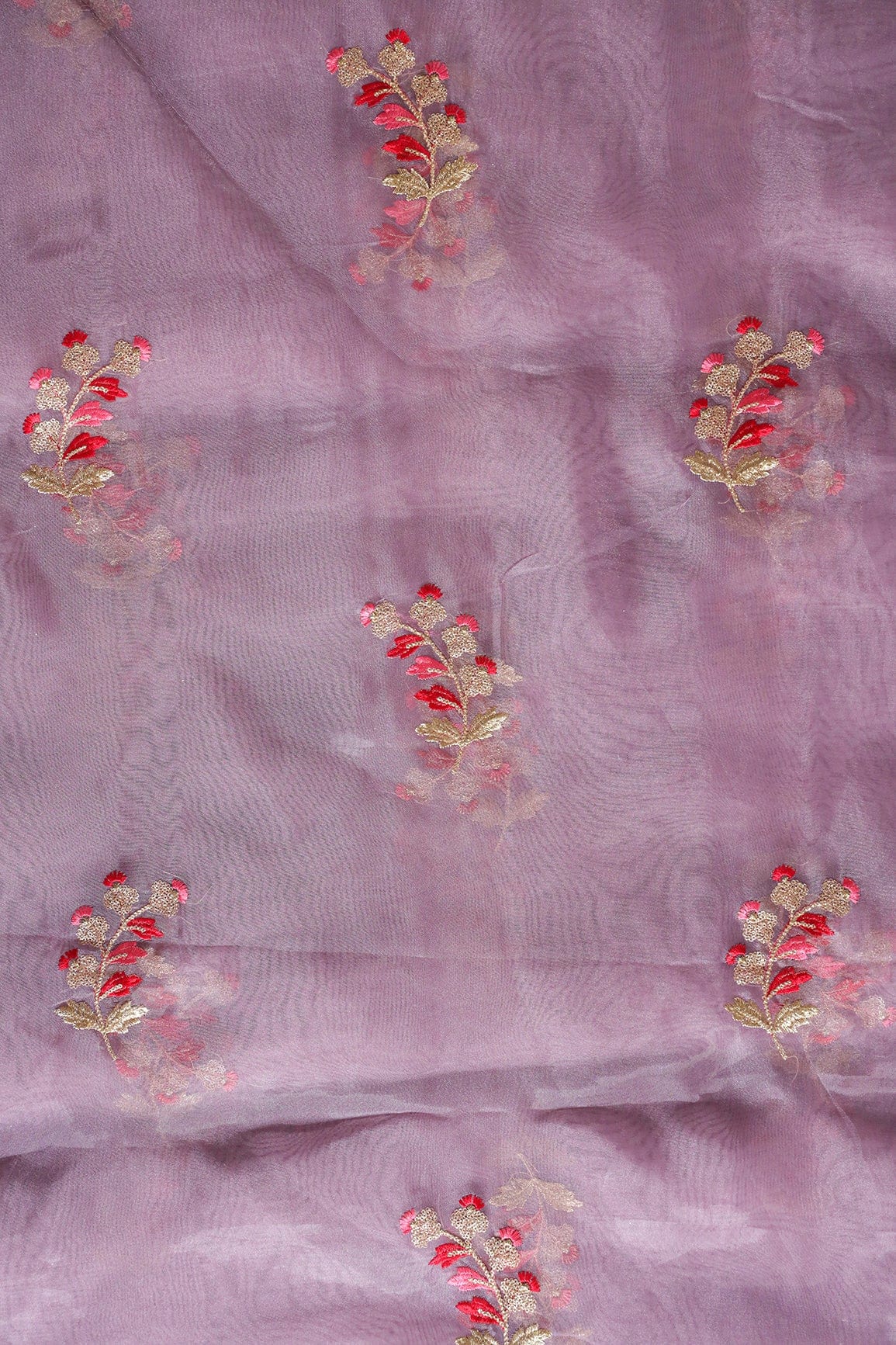 AIzaSyBcstauz-XMPRhEY21AUzeo032pxrXB5Ug - Beautiful Multi Color Leafy Embroidery Work On Lilac Purple Tissue Fabric